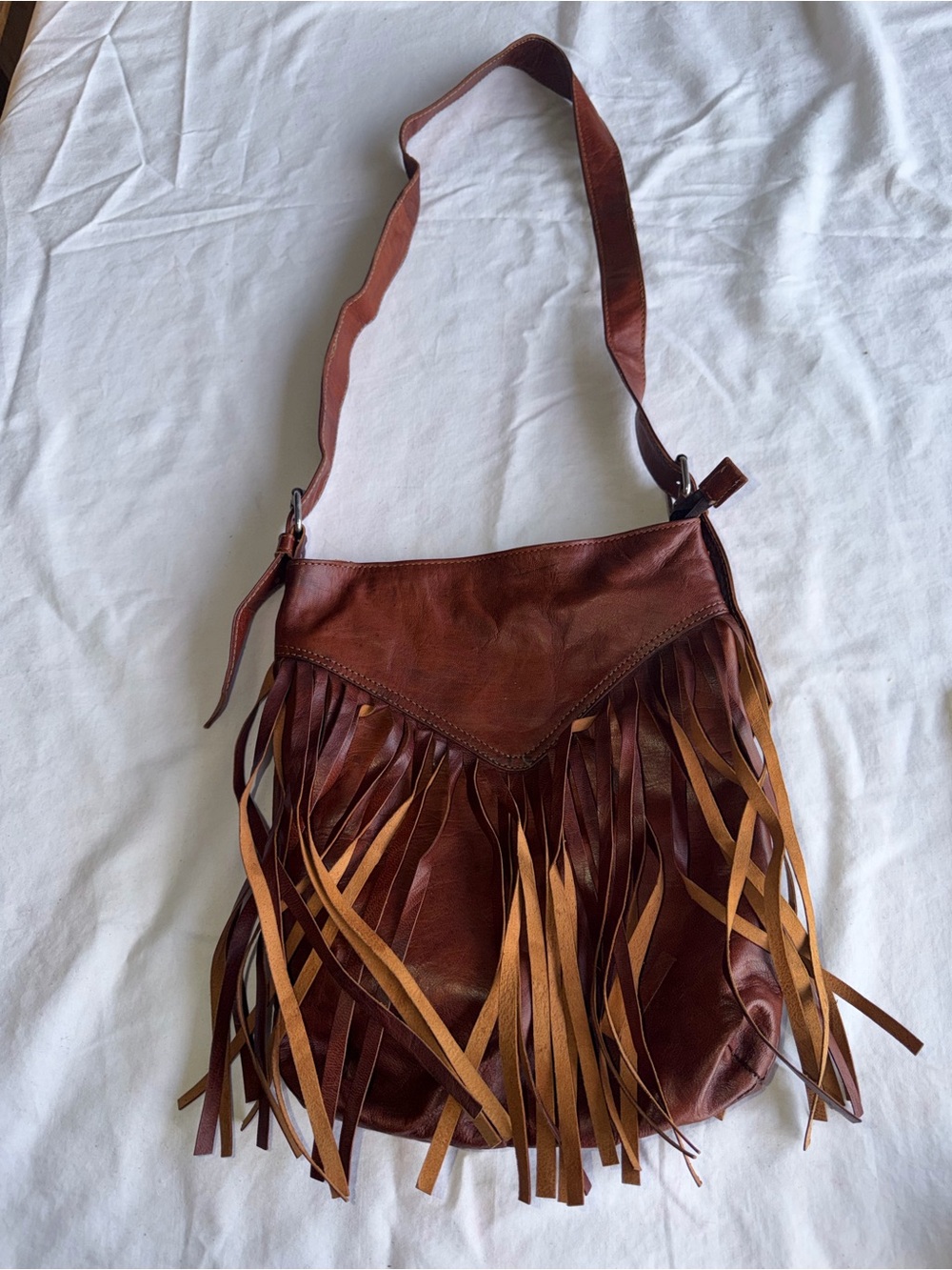 Leather Fringe Shoulder Bag - Brown